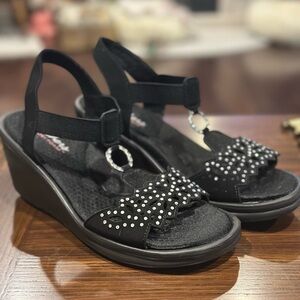 Skechers Black Studded Wedge Sandals